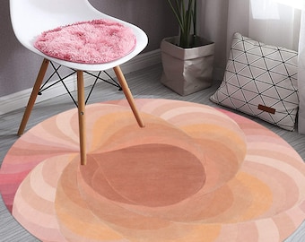 Pink Area Rugs, Wool Tuft Rug, 5x5, 6x6, 7x7, Bedroom, Living Space Carpet, Geometric Round Rug, Contemporary Home, Custom Available