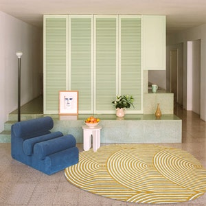5x6 Oval Yellow Wool Rug | Scalloped Design | Hand Tufted | Modern Bedroom Rugs