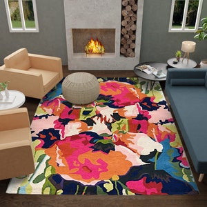 Tufted Floral Rug, Wool Rugs, Modern Rugs, 6x9, 5x7, 8x10, 8x11, Contemporary Carpet, Living Room Rugs, Bedroom Carpet