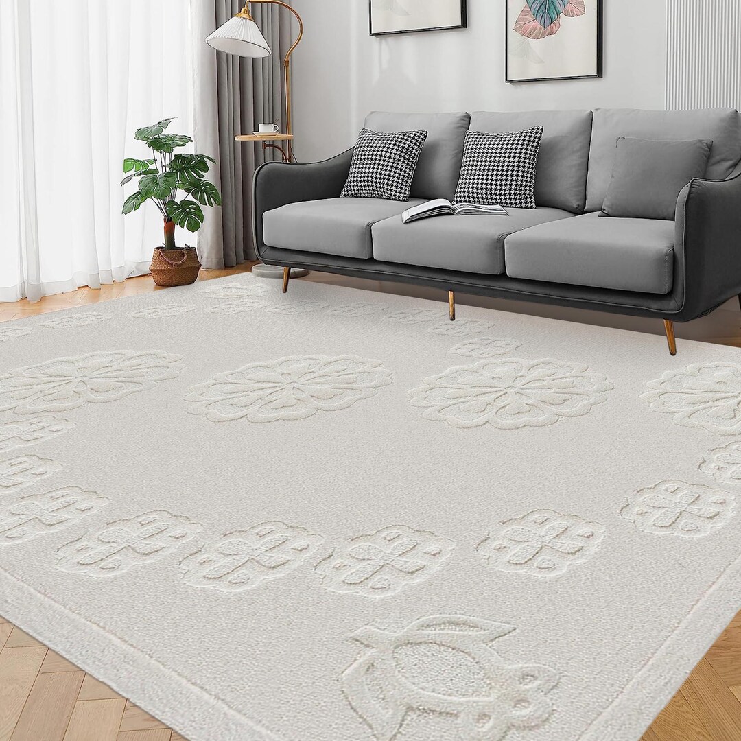 White Area Rugs, 5x8, 6x8, 6x10, 7x10, Floral Carpet, Tufted Rug ...