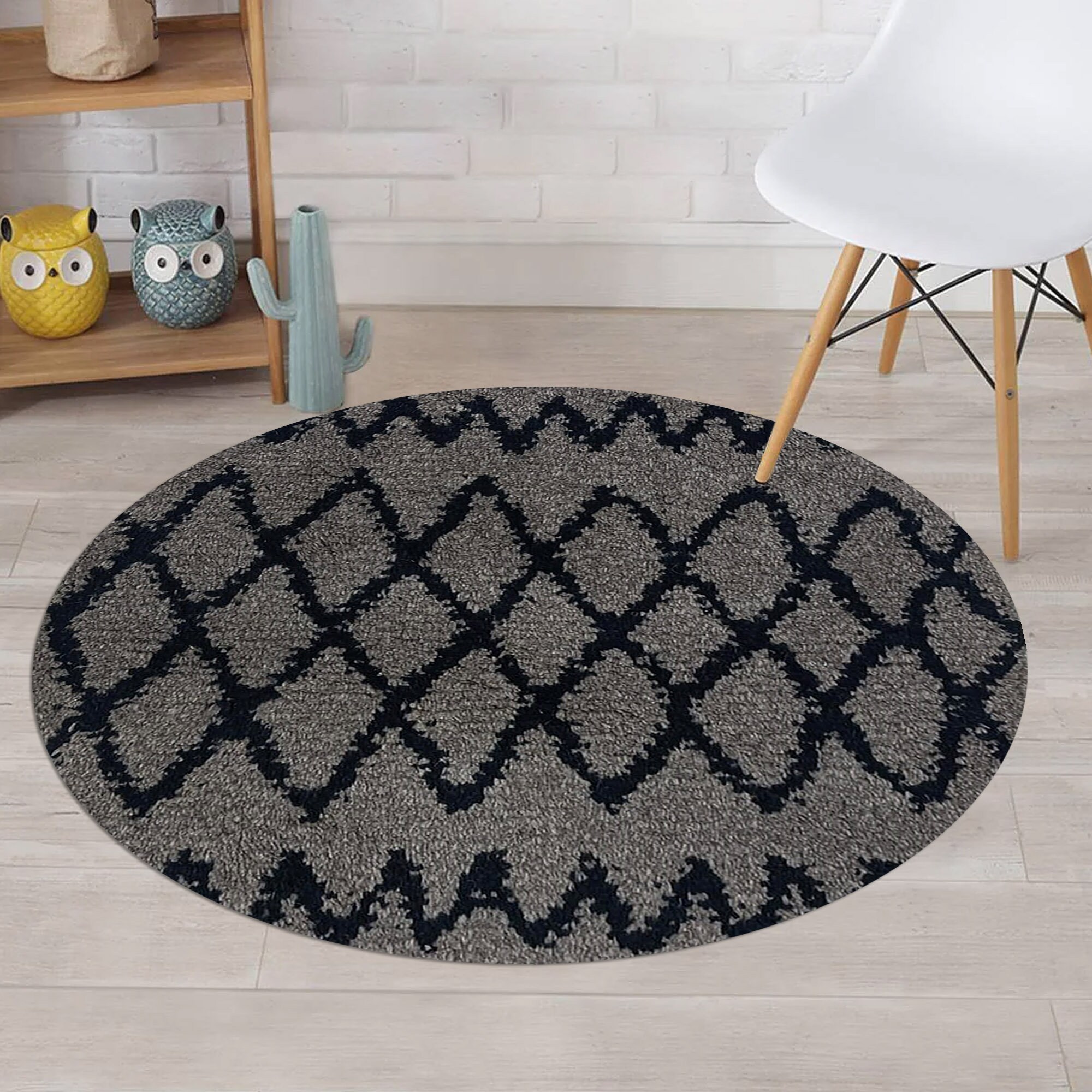 Round Grey Rug Wool Hand-tufted Wool Round Rug: Dark Gray Geometric Carpet - Etsy