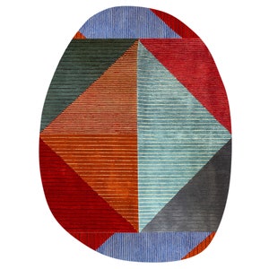 Area Rug 8x10 7x10, 6x9 Geometric Wool, Handmade Tufted, 6x8 Bedroom Carpet, Oval Shape, Living Room, Hallway Carpets image 3