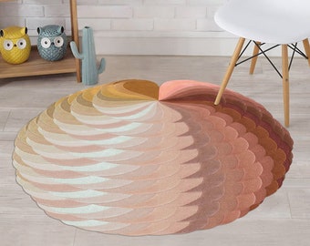 Round Tufted Rug 5x5, Handmade Carpet 6x6, Multicolor Geometric, Hallway, Bed, Kids, Living Room Carpet 7x7, Textured Wool Rug 8x8