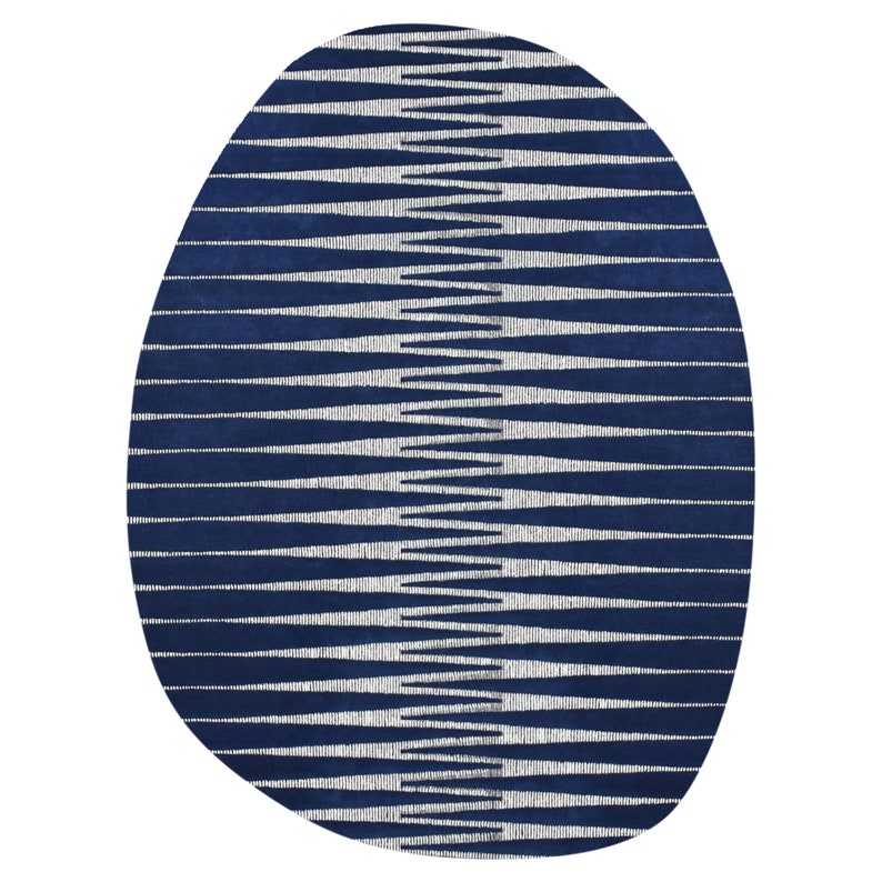 Oval Wool Rug 6x8, Blue Color, Hand Tufting Carpet ! 7x10, 8x11, 9x13 ! 10x14 Area Rugs, Geometric Design, Bed, Living Room Carpets