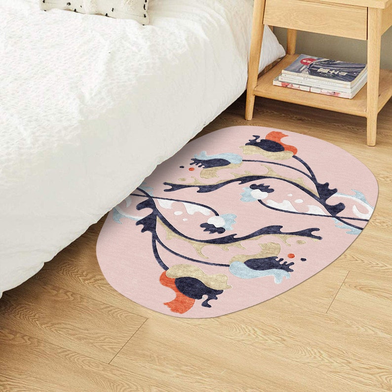 5x7 Pink Rug ! Tufted Wool ! Geometric Design ! 6x8, 7x10, 8x11 ! Oval Area Rugs ! Bed, Living, Hallway Carpet