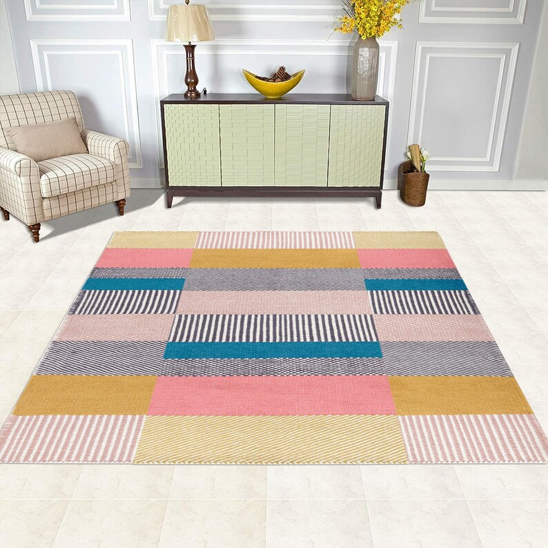 Area Rug 8x10 Hand Woven 7x10, 6x9, 6x8 Flat Weave Design Geometric Woolen Rug Living, Dining, Room Carpet image 5