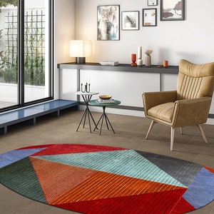 Area Rug 8x10 7x10, 6x9 Geometric Wool, Handmade Tufted, 6x8 Bedroom Carpet, Oval Shape, Living Room, Hallway Carpets image 6