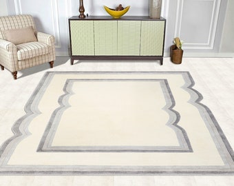 9x13 Cream Area Rug ! Hand Tufted Carpets ! 10x10, 10x14, 12x18 Rugs ! Geometric Wool ! Contemporary Dining, Bedroom Carpet