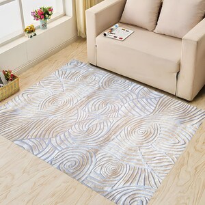 10x14 Viscose Rug, Hand Tufting Carpet, Ivory Wool 9x13, 8x12, 7x10 Geometric Design, Rectangle Shape, Bed, Living, Room Rugs image 5