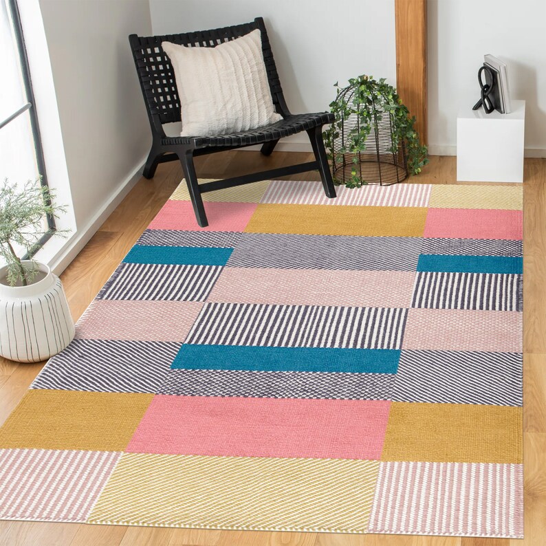 Area Rug 8x10 Hand Woven 7x10, 6x9, 6x8 Flat Weave Design Geometric Woolen Rug Living, Dining, Room Carpet image 6