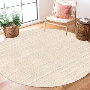 Hand Knotted Rug 5x5, 6x6 Living Room Carpet, Beige Area Rug ! 7x7, 8x8, 9x9 ! Round Shape, Hallway Carpets