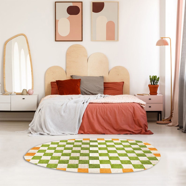 Hand Tufted Rug 5x8, Geometric 6x9 Wool, Orange Green Rugs ! 7x10, 8x11, 9x12 ! Oval Area Carpet, Bed, Living, Room, Hallway