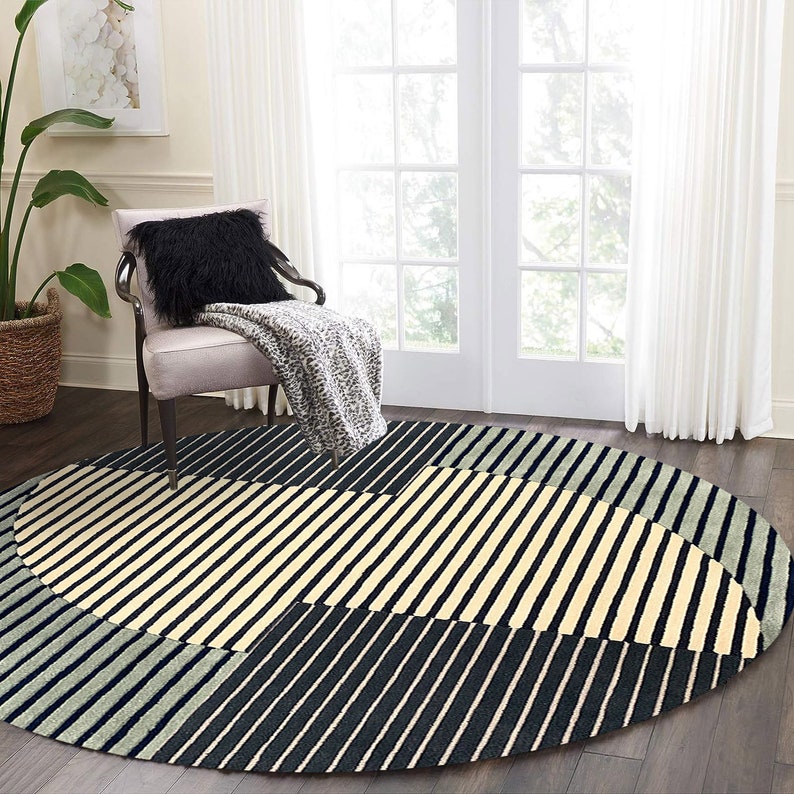 10x10 Round Area Rug Hand Tufted 9x9, 8x8, 7x7 6x6 Bedroom Carpet Geometric Wool Living, Dining, Room, Hallway image 3