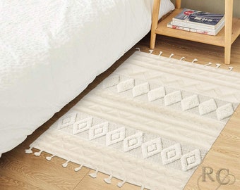 6x8 Bohemian Rug ! Hand Woven Carpet ! Ivory Area Rugs ! 6x9, 7x10, 8x11 ! Geometric Wool ! Bed, Living, Room, Hallway Carpets