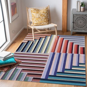 Tufted Wool Rug 6x9 7x10, 8x11, 9x13, 10x14 Geometric Design, Handmade Carpet, Bed, Living, Kids, Room, Hallway Rugs image 5