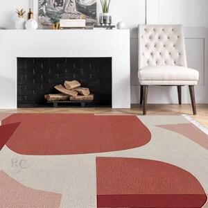 Hand Knotted Rug 7x10 ! Contemporary Carpet ! Peach Area Rugs ! 8x11, 9x13, 10x14 ! Geometric Wool ! Bed, Living, Room Carpets