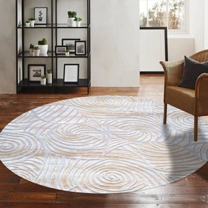 5x5 Hand Tufted Rug Round Shape Geometric Wool 6x6, 7x7, 8x8 9x9 Bedroom Rugs Ivory Color 10x10 Living Room Carpet image 1