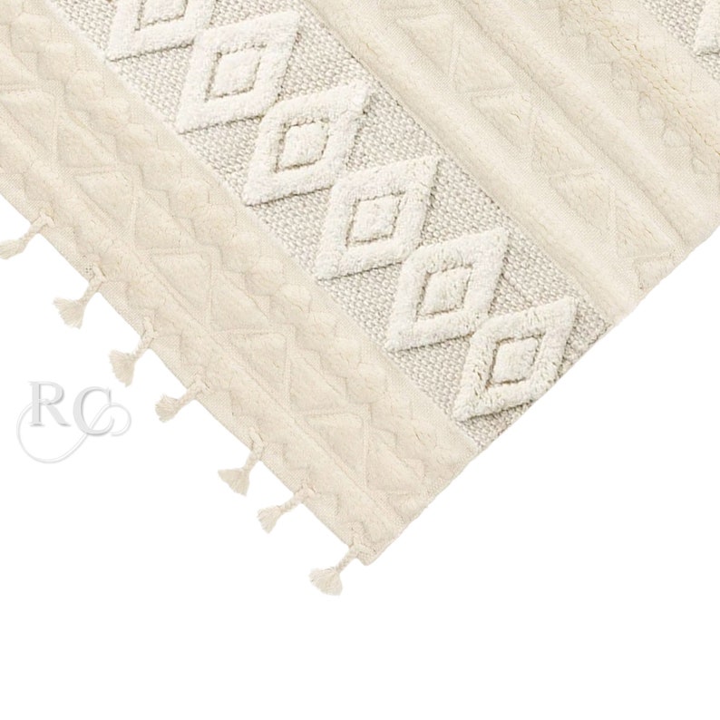 6x8 Bohemian Rug ! Hand Woven Carpet ! Ivory Area Rugs ! 6x9, 7x10, 8x11 ! Geometric Wool ! Bed, Living, Room, Hallway Carpets