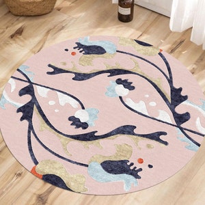 Round Tufted Rug 9x9, Wool Tufte, Geometric Carpet 8x8, 7x7, 6x6 5x5 Pink Area Rugs, Hallway, Dining, Bed, Room Carpets image 5