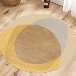 Yellow Round Rug, Hand Tufted, Modern Wool Rug, 9x9, 10x10, 12x12, 13x13, Large Area Rugs, Handmade Rugs, Living Room Rugs