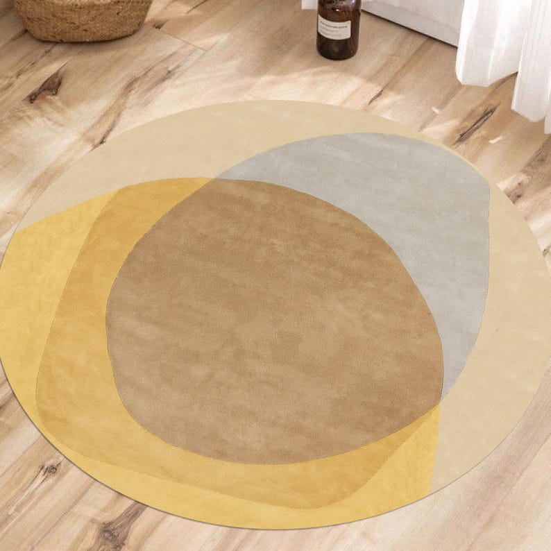 Yellow Round Rug, Hand Tufted, Modern Wool Rug, 9x9, 10x10, 12x12, 13x13, Large Area Rugs, Handmade Rugs, Living Room Rugs