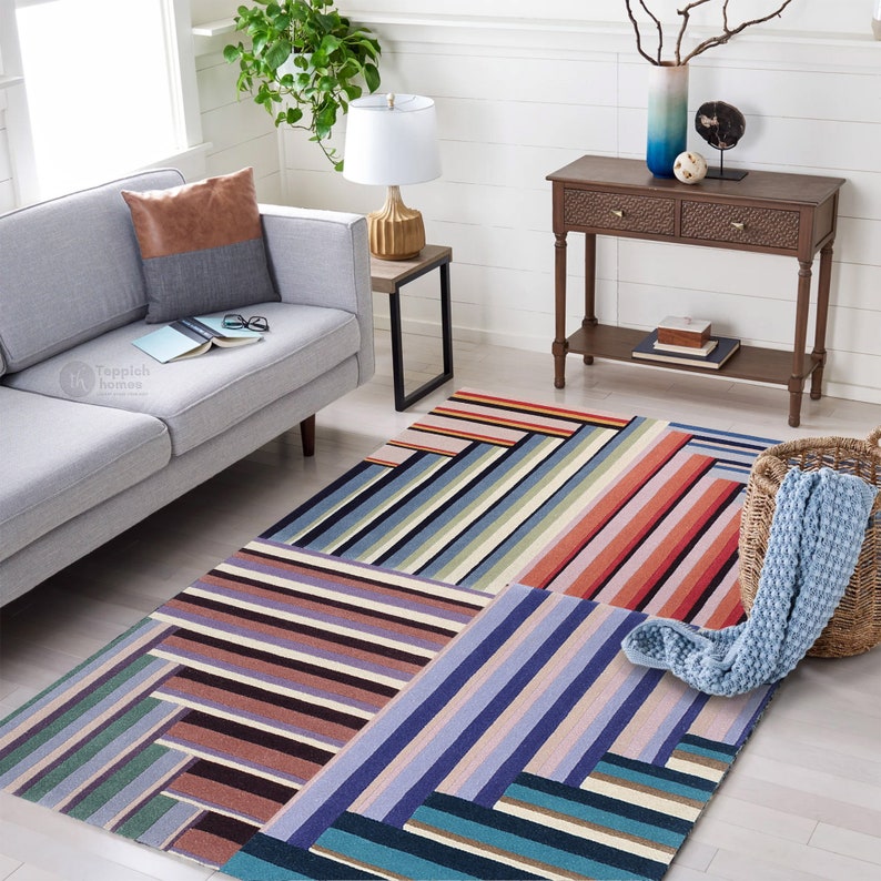 Tufted Wool Rug 6x9 7x10, 8x11, 9x13, 10x14 Geometric Design, Handmade Carpet, Bed, Living, Kids, Room, Hallway Rugs image 6