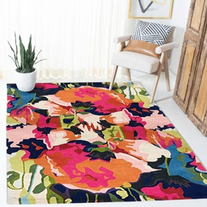 Tufted Floral Rug, Wool Rugs, Modern Rugs, 6x9, 5x7, 8x10, 8x11, Contemporary Carpet, Living Room Rugs, Bedroom Carpet