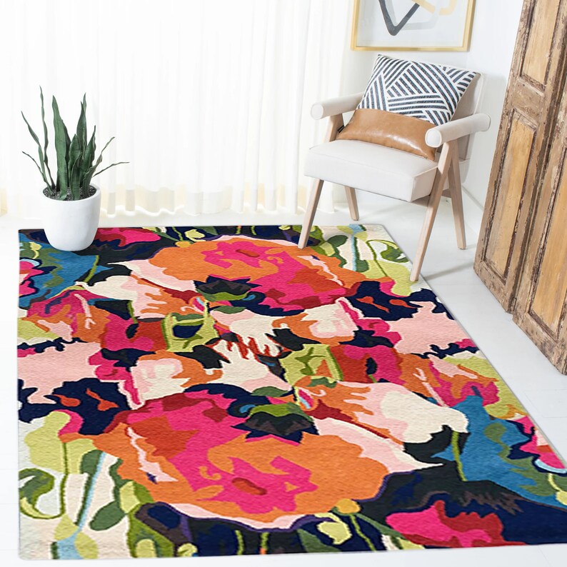 Tufted Floral Rug, Wool Rugs, Modern Rugs, 6x9, 5x7, 8x10, 8x11, Contemporary Carpet, Living Room Rugs, Bedroom Carpet