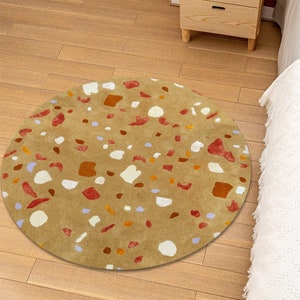 5x5 Area Rug ! Handtufted Carpet ! Abstract Spotted ! 6x6, 7x7, 8x8 ! 9x9 Living Room Rugs ! Mustard Color ! Bedroom, Hallway Carpets