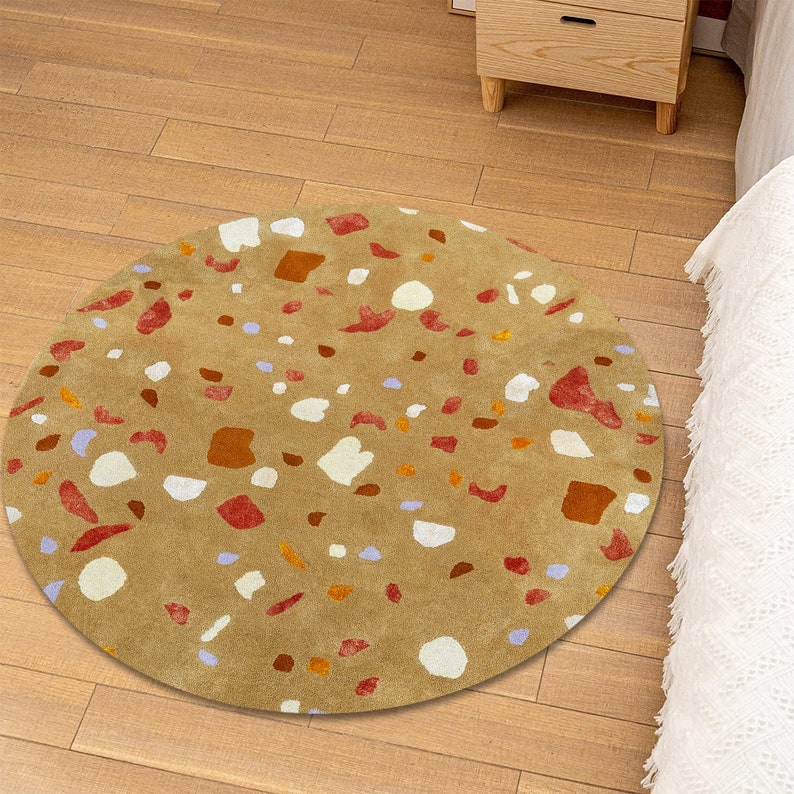5x5 Area Rug ! Handtufted Carpet ! Abstract Spotted ! 6x6, 7x7, 8x8 ! 9x9 Living Room Rugs ! Mustard Color ! Bedroom, Hallway Carpets