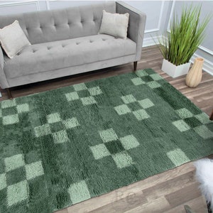 Green Area Rug 8x11 Hand Knotted Carpet Geometric Wool 8x10, 7x10, 6x9 Bed, Living, Room Carpets Rectangular Rugs image 9