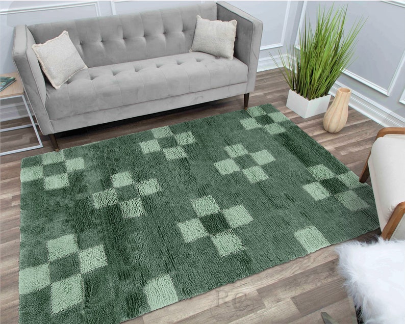 Green Area Rug 8x11 Hand Knotted Carpet Geometric Wool 8x10, 7x10, 6x9 Bed, Living, Room Carpets Rectangular Rugs image 9