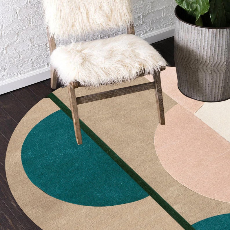 5x5 Round Area Rug Geometric Design Tufted Wool Carpet 6x6, 7x7, 8x8, 9x9 Hallway, Bed, Living, Room Rugs image 5