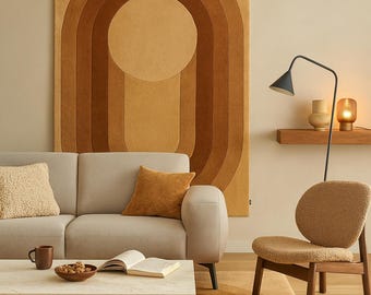 Hand Tufted Retro Mid Century Modern Rug - Burnt Orange Arch Design - 5x7 Living Room