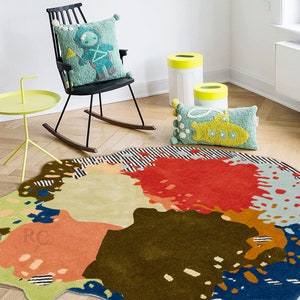 Abstract Rug 8x10 9x11, 10x13, 11x13 Handmade Irregular Shape Carpet Tufted Wool Rugs Bed, Living, Kids, Room Carpets image 1