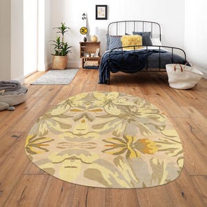 Yellow rug, 5x7, 6x8, 6x9, 7x10, Floral carpet, Oval area rugs, Bed, Living, room, Hand tufted, Premium wool carpets