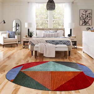 Area Rug 8x10 7x10, 6x9 Geometric Wool, Handmade Tufted, 6x8 Bedroom Carpet, Oval Shape, Living Room, Hallway Carpets image 2