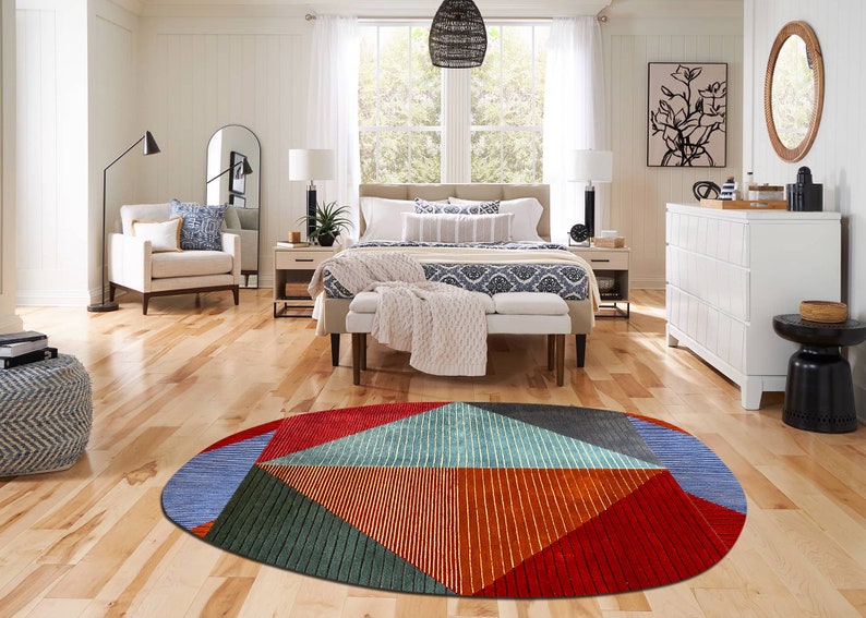 Area Rug 8x10 7x10, 6x9 Geometric Wool, Handmade Tufted, 6x8 Bedroom Carpet, Oval Shape, Living Room, Hallway Carpets image 2