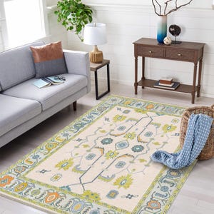 Bedroom area rug ! Oushak wool carpet ! Knotted rugs ! 6x9 ft, 9x12 ft, 10x14 ft, 12x15 ft ! Cream color ! Handmade carpet