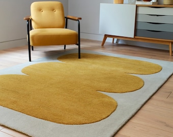 Mustard Wool Rug ! Handmade ! 5x7, 6x8, 7x10 ! Tufted Carpet ! Geometric ! Contemporary Bed, Living, Kids Room ! Custom Available