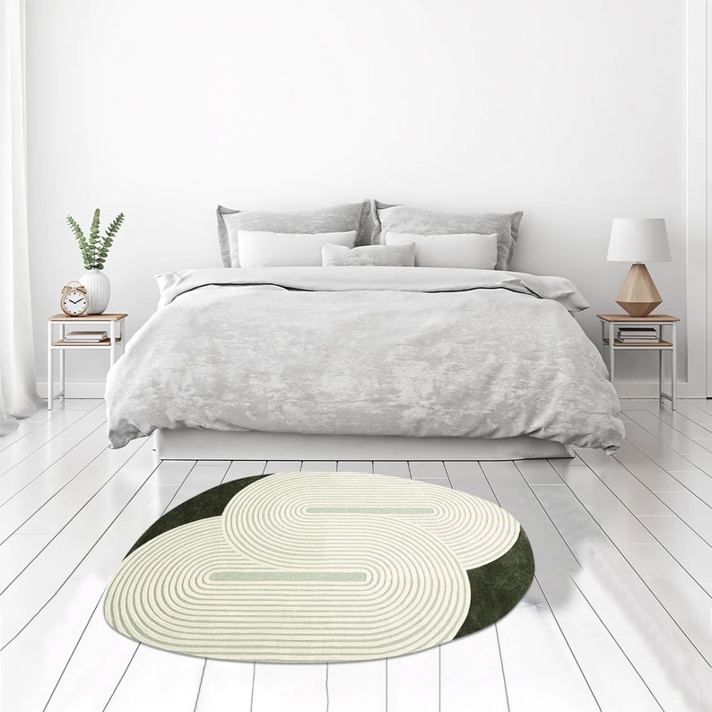Oval Rug 4x6, Hand Tufte, Emerald Green Carpet 5x7, 6x8, 6x9 7x10 Bedroom Rugs, 8x11 Living Room Carpet, Geometric Wool image 2