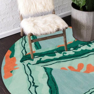 10x10 Round Rug 9x9, 8x8, 7x7 Tufted Green Carpet, Handmade Area Rugs, Geometric Wool, Bed, Living, Dining, Room, Hallway Carpets image 5