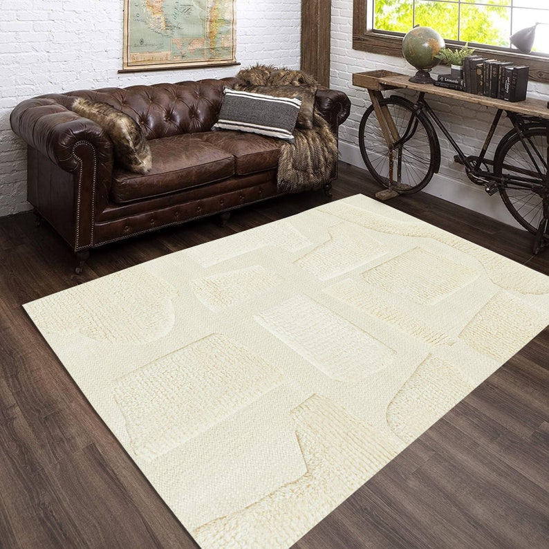 White Area Rug 6x9 Handmade 7x10, 8x11, 9x13 Bed, Living Room Carpets Hand Woven Rugs Geometric Design Flat Weave Carpet image 1