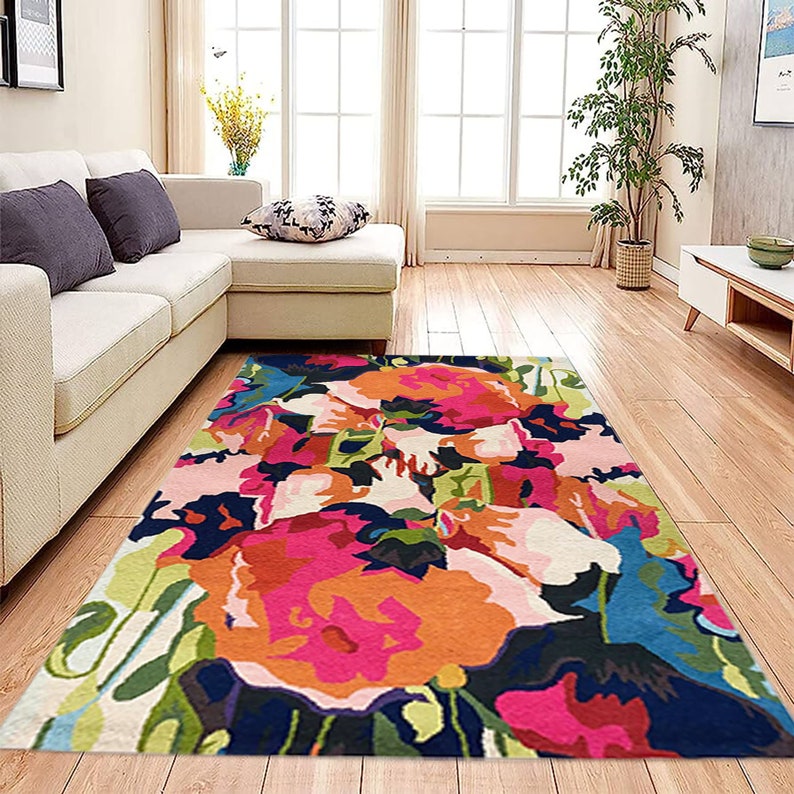 Tufted Floral Rug, Wool Rugs, Modern Rugs, 6x9, 5x7, 8x10, 8x11, Contemporary Carpet, Living Room Rugs, Bedroom Carpet