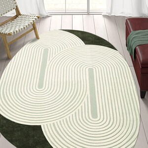 Oval Rug 4x6, Hand Tufte, Emerald Green Carpet 5x7, 6x8, 6x9 7x10 Bedroom Rugs, 8x11 Living Room Carpet, Geometric Wool image 6