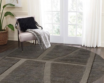 Grey wool rug 5x5, 6x6, Flat weave, Hand woven carpet 7x7, 8x8, Geometric carpet, Round shape 9x9, 10x10, Bed, Living, room