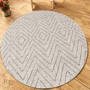 Round Area Rug 6x6 ! Hand Woven ! Geometric Wool ! 7x7, 8x8, 9x9 ! Bed, Living, Room Carpet ! Flat Weave Rugs