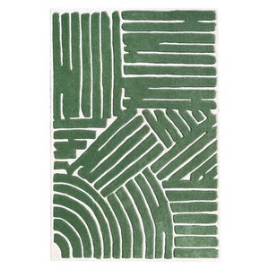 5x8 Green Area Rug ! Hand Tuffed ! Geometric Wool ! 6x9, 7x10, 8x11 ! Bed, Living, Room Carpets ! Rectangular Rugs