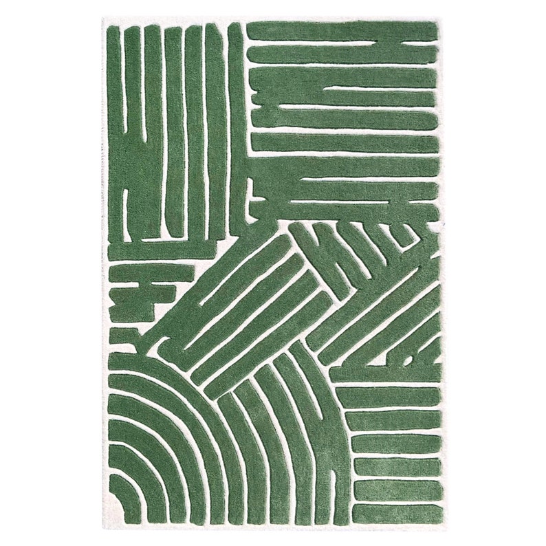 5x8 Green Area Rug ! Hand Tuffed ! Geometric Wool ! 6x9, 7x10, 8x11 ! Bed, Living, Room Carpets ! Rectangular Rugs