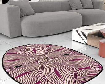 Hand-Tufted Plush Purple Wool Oval Rug: Geometric Design